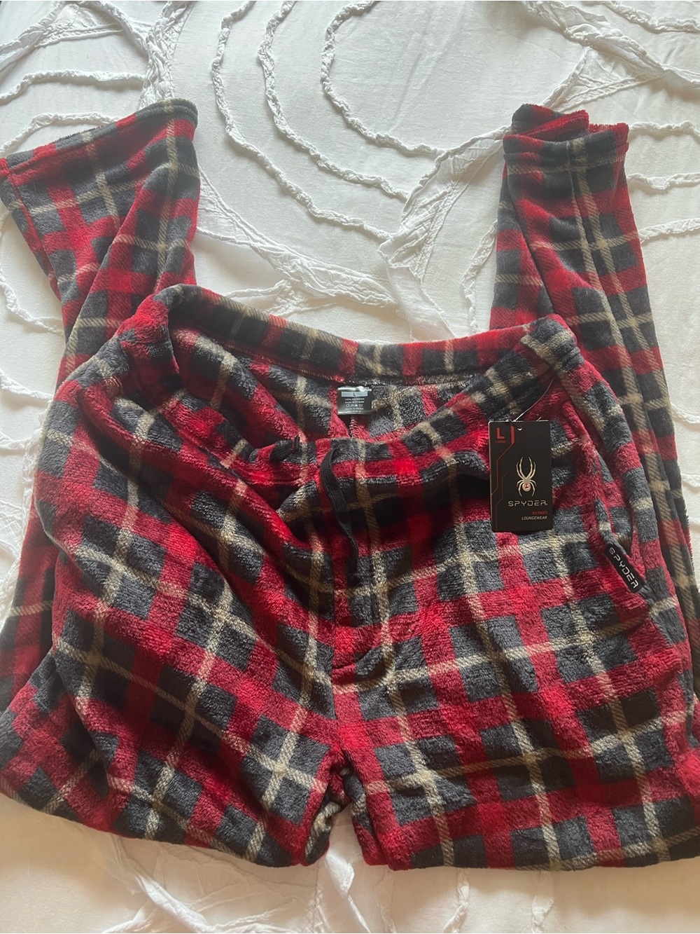 Spyder Red, Black & Cream Plaid Fleece Lounge Pants